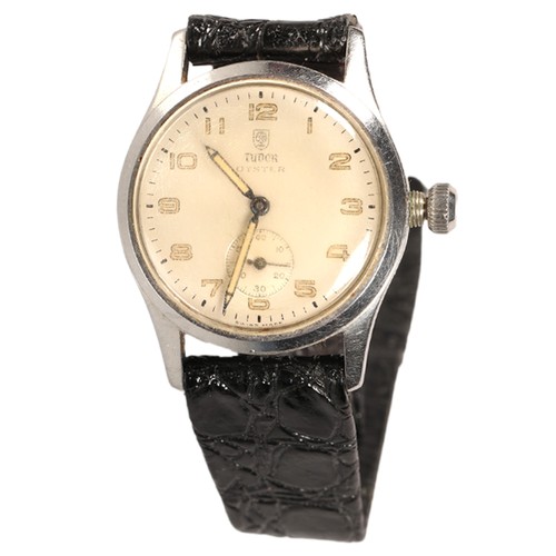 Early 20th century Tudor Oyster gentlemen's wristwatch; silvered dial with Arabic numerals and subsidiary second hand dial