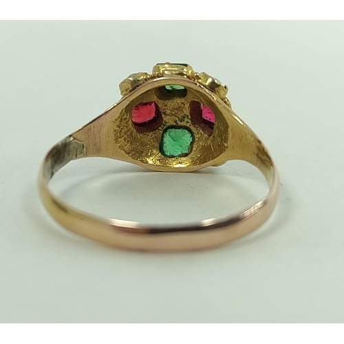 170E - Victorian gold ring with pearls and other gems, in 12ct gold, Birmingham 1870, size 'L'.