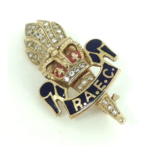 170I - R.A.E.C 9ct gold brooch, gems and red and blue enamel, 4.4g.