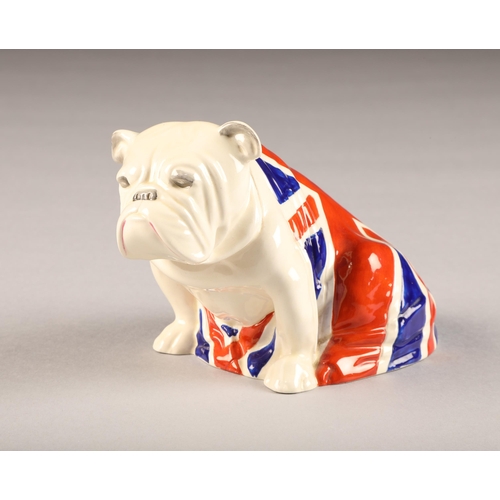 10 - Royal Doulton bone china figure of seated bulldog draped with a Union Jack, height 10cm