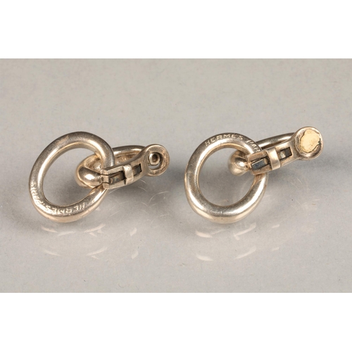 119 - Hermes Paris, silver double hoop clip on earrings, weight 13g