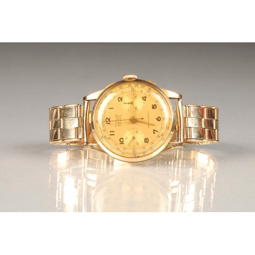 128 - Gents 18 carat gold Titus Chronograph wrist watch on a rolled gold strap