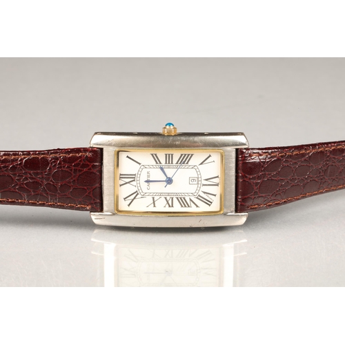 132 - Gents Cartier silver tank quartz wrist watch, rectangular silver dial with roman numeral hour marker... 