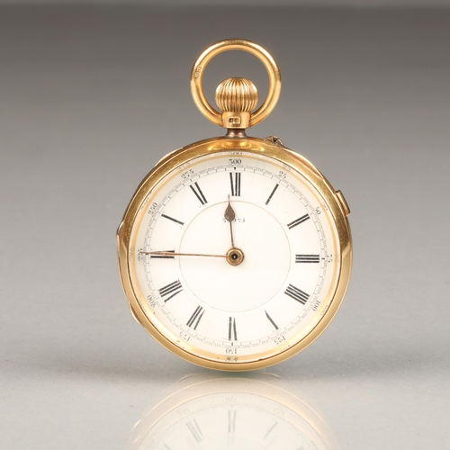 138 - Gents 18 carat gold open face repeating pocket watch with white enamel dial, with Roman numerals, wi... 