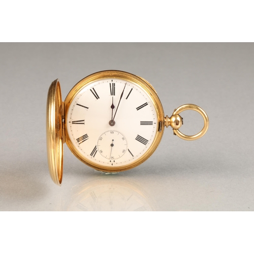 146 - 18 carat gold full Hunter pocket watch white enamel dial with roman numerals subsidiary dial, diamet... 