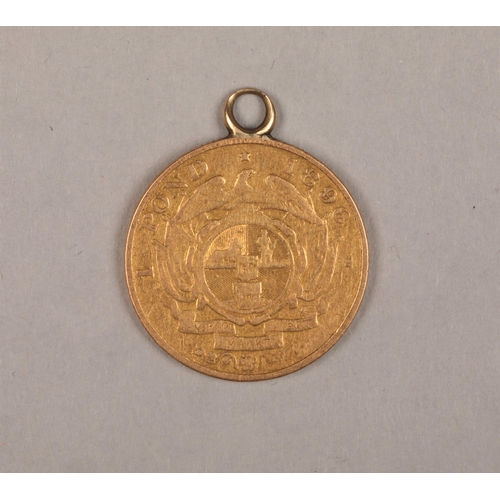 174 - Gold South African pond dated 1896 with pendant mount