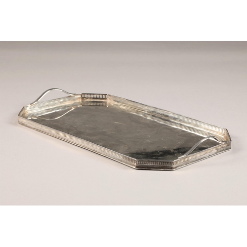 181 - George V silver twin handled tray, rectangular form with gallery rim, 
assay marked London 1913 by H... 