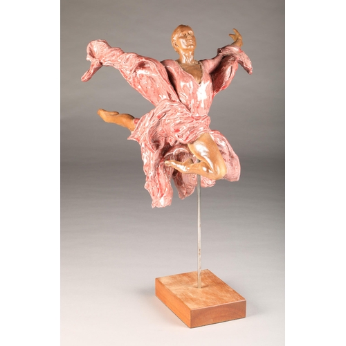 20 - Walter Awlson (Scottish born 1949) Pottery sculpture of a ballet dancer mounted on a wooden stand nu... 