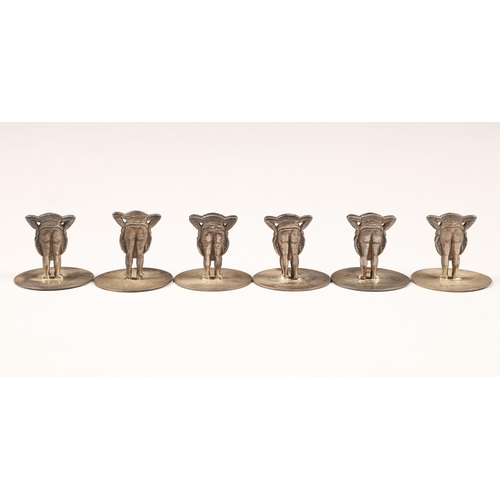 207 - Set of six continental silver novelty place settings/menu holders in the form of ladies derriere sta... 