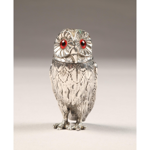 208 - Victorian silver Owl novelty pepper pot, assay marked London 1849 possibly George Burrows II, length... 