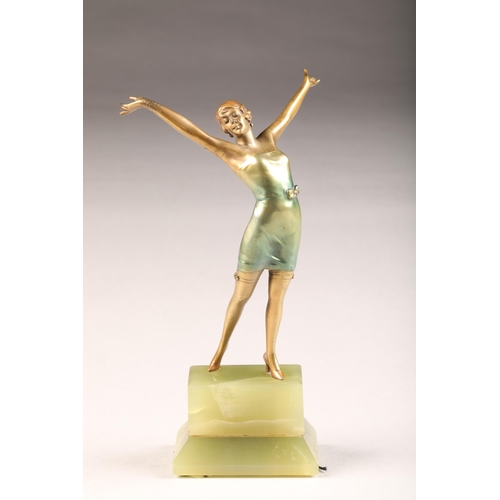 233 - Josef Lorenzl (Austrian1892-1950) Art Deco painted bronze of a young lady with outstretched arms, si... 