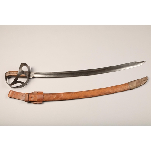 238 - Dutch Hembrug short sword. The blade stamped Hembrug with leather scabbard, basket hilt with wooden ... 