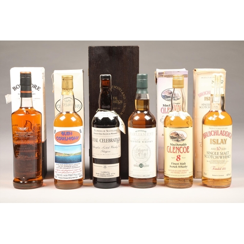 284 - Six assorted bottles of single malt scotch whisky
Glen Coulmony 10 year old, single malt 70cl 40% vo... 