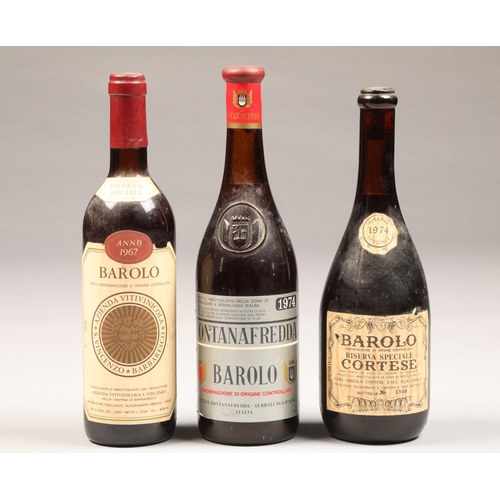 298 - Fontana Fredda Barolo red wine 1974, 0.750lt, 13% vol Barolo 1967 Riserva Speciale, number 3096, Ris... 