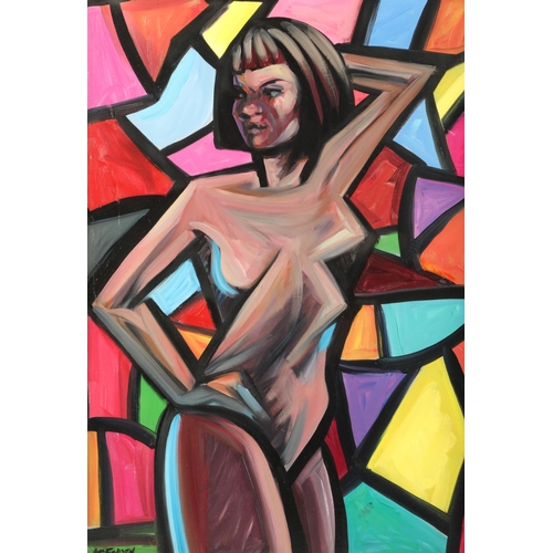 337 - Frank McFadden (Scottish Born 1972) ARR Framed oil on canvas, signed framed 'Kaleidoscope Nude' 62cm... 