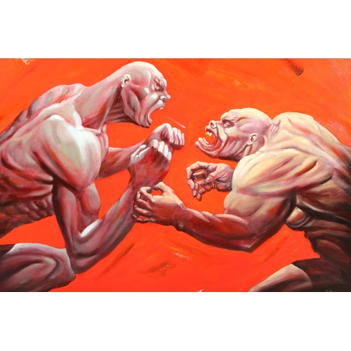 339 - Valentin Petrov (Bulgarian Born 1966) ARR Framed oil on canvas, signed 'The Wrestlers' 72cm X 100cmV... 