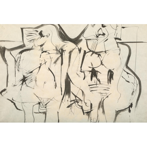 378 - Fred Pollock (Glasgow Born 1937 - St Ives 1974-5) ARR Framed ink drawings 'Two Figures' 40cm X 50cm ... 