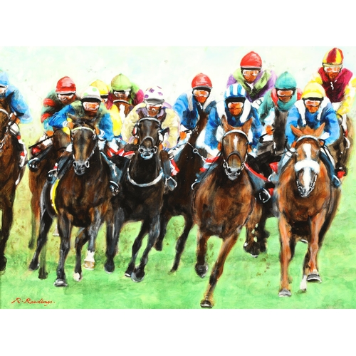 384 - R. Rawlings (British 20th Century)Framed oil on canvas, signedHorse Racing59cm x 76cm... 