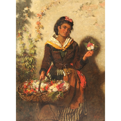 416 - E. Roherls (19th Century) ARR
Gilt slipped oil on canvas - signed and dated 1873
'The Flower Seller'... 