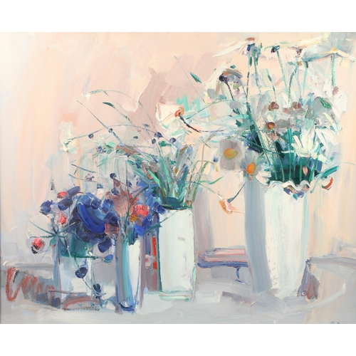 421 - James Fullarton (Scottish Born 1946) ARR Framed oil on canvas - signed 'Mixed Flowers' 72cm X 88cm