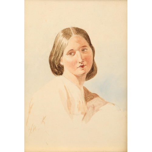 450 - Henry Wright Kerr (1857-1936)
Gilt framed watercolour, signed with initials
'Portrait of Lady'
19cm ... 