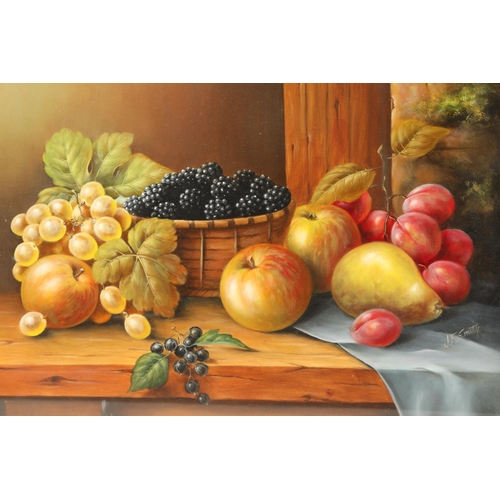 466 - John F Smith (British Born 1934) ARR Framed oil on board Still Life Fruit signed lower right 29cm x ... 