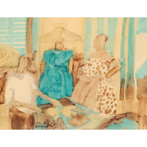 471 - Jeanne Socquet (French born 1928) ARR Framed blottesque watercolour signed 'The Milliners' 18cm x 25... 