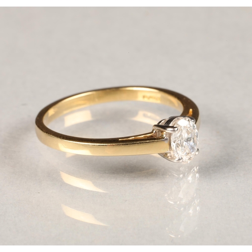 48 - Ladies 18 carat gold diamond solitaire ringset with a 0.5 carat oval brilliant cut diamondring siz... 