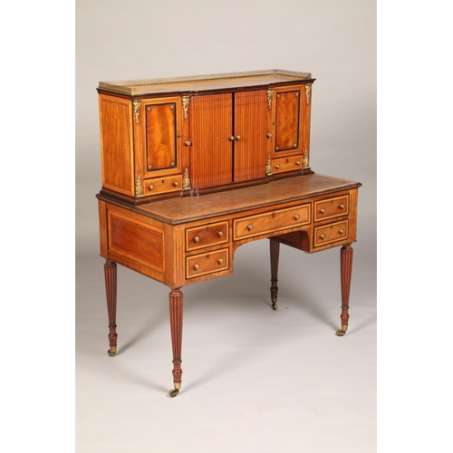 553 - Regency style leather topped bonheur de jour writing desk, pull out writing surface, bordered by sat... 