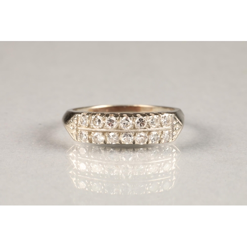 56 - Ladies 14 carat white gold diamond ring set with two rows of seven small diamondsring size P, weig... 