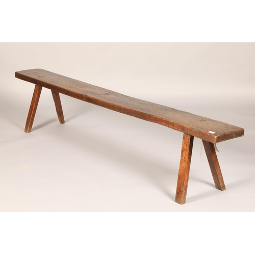 562 - Rustic antique oak peg bench, length 217cm ,height 49cm