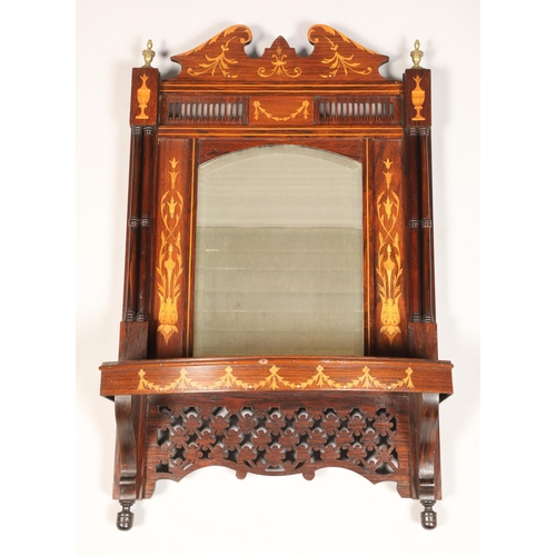 579 - Edwardian Inlaid Rosewood wall mirror with shelf height 70cm, width 40cm