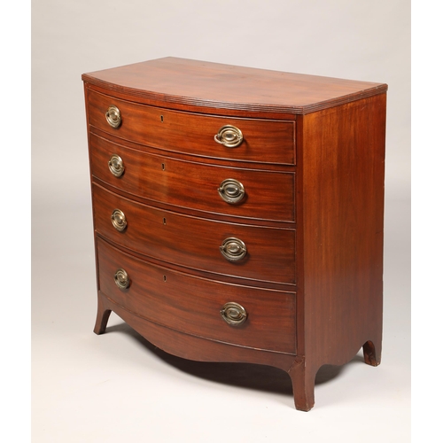 581 - 19th century mahogany bow front chest of four graduated drawers on splayed feet, length 92cm, depth ... 