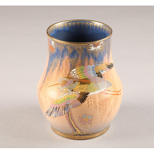 6 - Carlton ware lustre vase, decorated with sketching bird pattern circa 1930's height 16cm