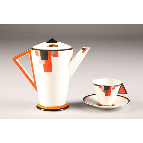 8 - Shelley Art Deco part coffee set, in the mode pattern circa 1930's comprising of coffee pot, sugar b... 
