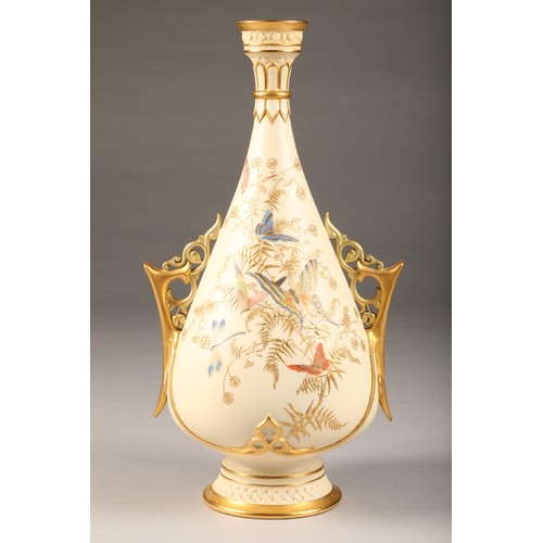 15 - 19th century Royal Worcester blush ware vase, decorated with gilt foliage and hand painted butterfli... 