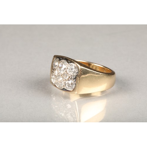 33 - Gents diamond set signet ring, unmarked yellow gold set with two 0.5 carat diamonds, four 0.25 carat... 