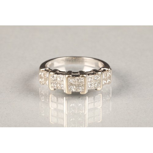 39 - 18 carat white gold diamond ring, set with five squares, each square set with four princess cut diam... 
