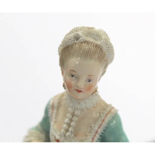 188 - Meissen porcelain figure emblematic of the 'Sense of Sound' in the form of a lady in 18th century dr... 