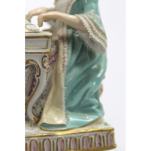 188 - Meissen porcelain figure emblematic of the 'Sense of Sound' in the form of a lady in 18th century dr... 