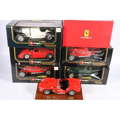 62 - Six Burago 1:18 scale diecast vehicle models to include 3507 Ferrari 250 Testa Rossa 1957, 2x 3014 A... 