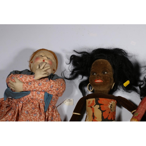 64 - Two Nora Wellings dolls including 'Topsy' and 'Eva', a 20th century doll teacosy, two puppets and ot... 