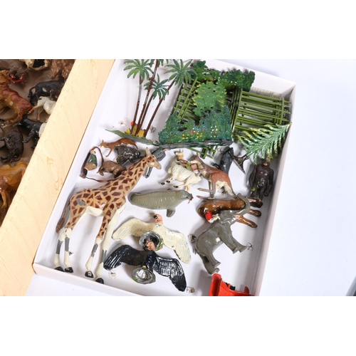 82 - Britains painted metal Zoo models including giraffe, walrus, penguin, polar bear, monkey, ape, lion,... 