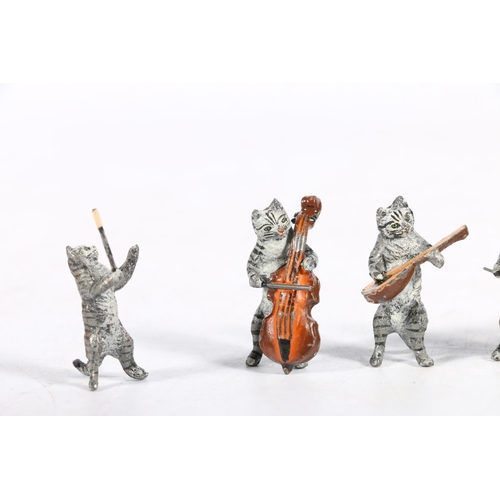 88 - Austrian cold painted metal cat band comprising six musicians with drummer, double bassist, conducto... 