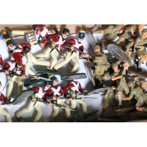 98 - Two trays of hand-painted cast metal model soldiers, 54mm.