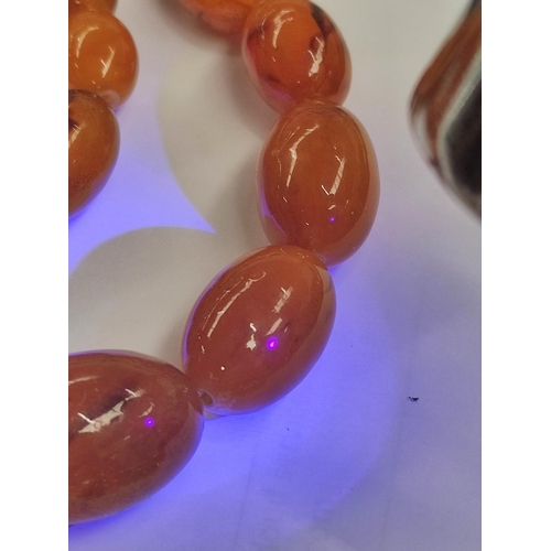 85 - Amber graduated two row necklace, uncertified, 92g.