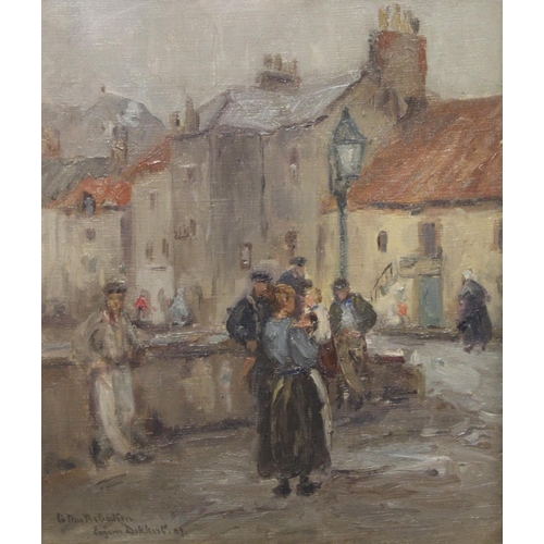 367 - Eugene Dekkert (German 1865-1956). Pittenweem - East Neuk fishing village street scene with figures.... 