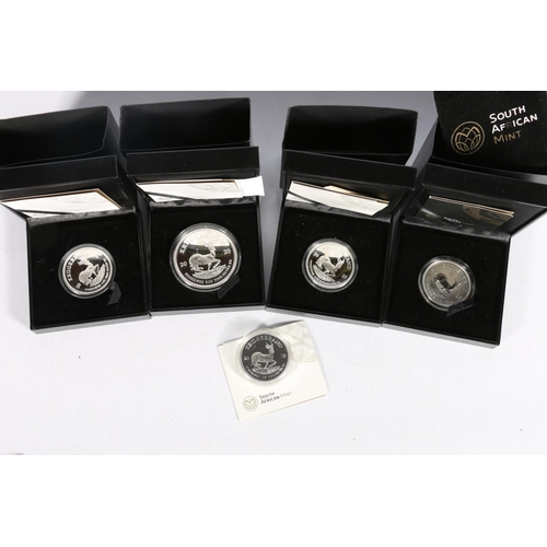 442 - The South African Mint SOUTH AFRICA fine silver proof Krugerrands including 2oz 2020 [999 62.2g 50mm... 