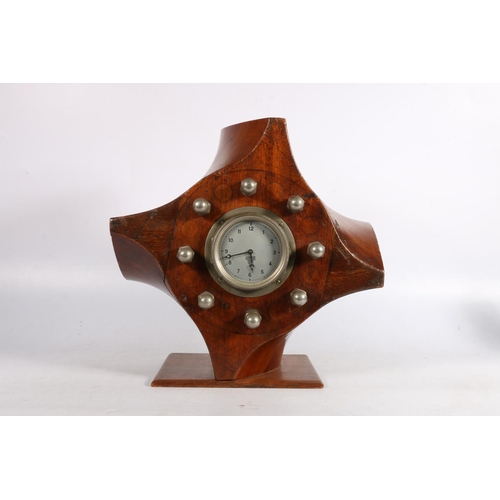 574 - British Royal Air Force wooden propeller boss made into a clock, the reverse incised 'BN No497, 12 C... 