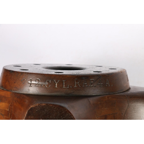 574 - British Royal Air Force wooden propeller boss made into a clock, the reverse incised 'BN No497, 12 C... 